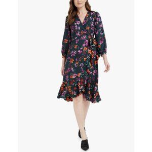 Calvin Klein Dress 8 Floral Flowy Midi Career Church 3/4 Long Sleeve NEW